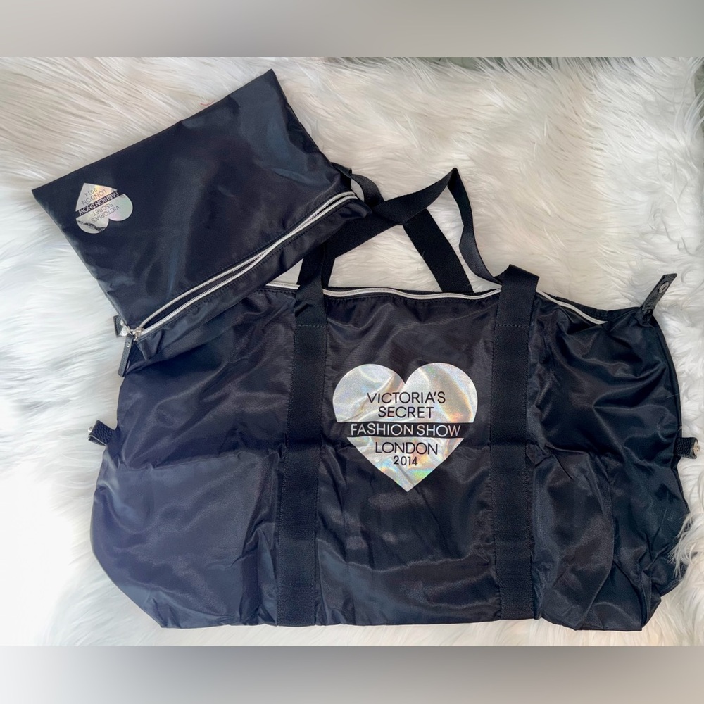 Victoria's Secret Black and Holographic Duffle Bag